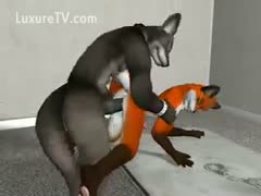 Vixen swallowing the fox's erect penis